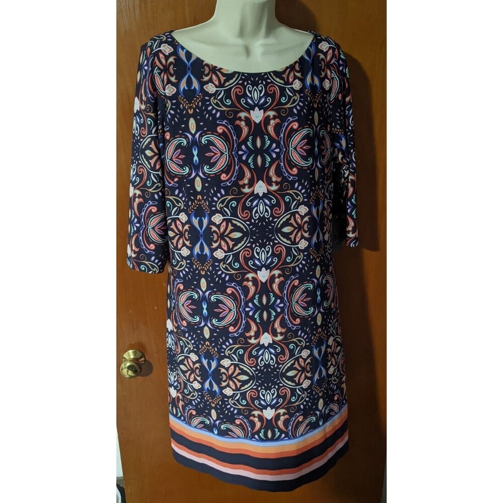 NWT New Vince Camuto 3/4 Sleeve Mandala Floral Shift Dress Women's Sz 14